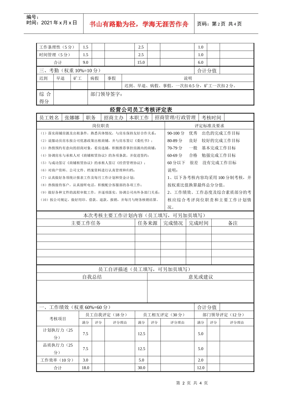 企业员工绩效考核评定表_第2页