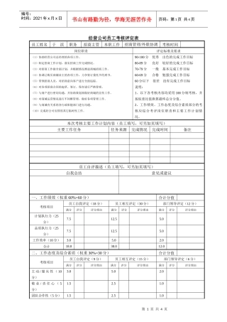 企业员工绩效考核评定表