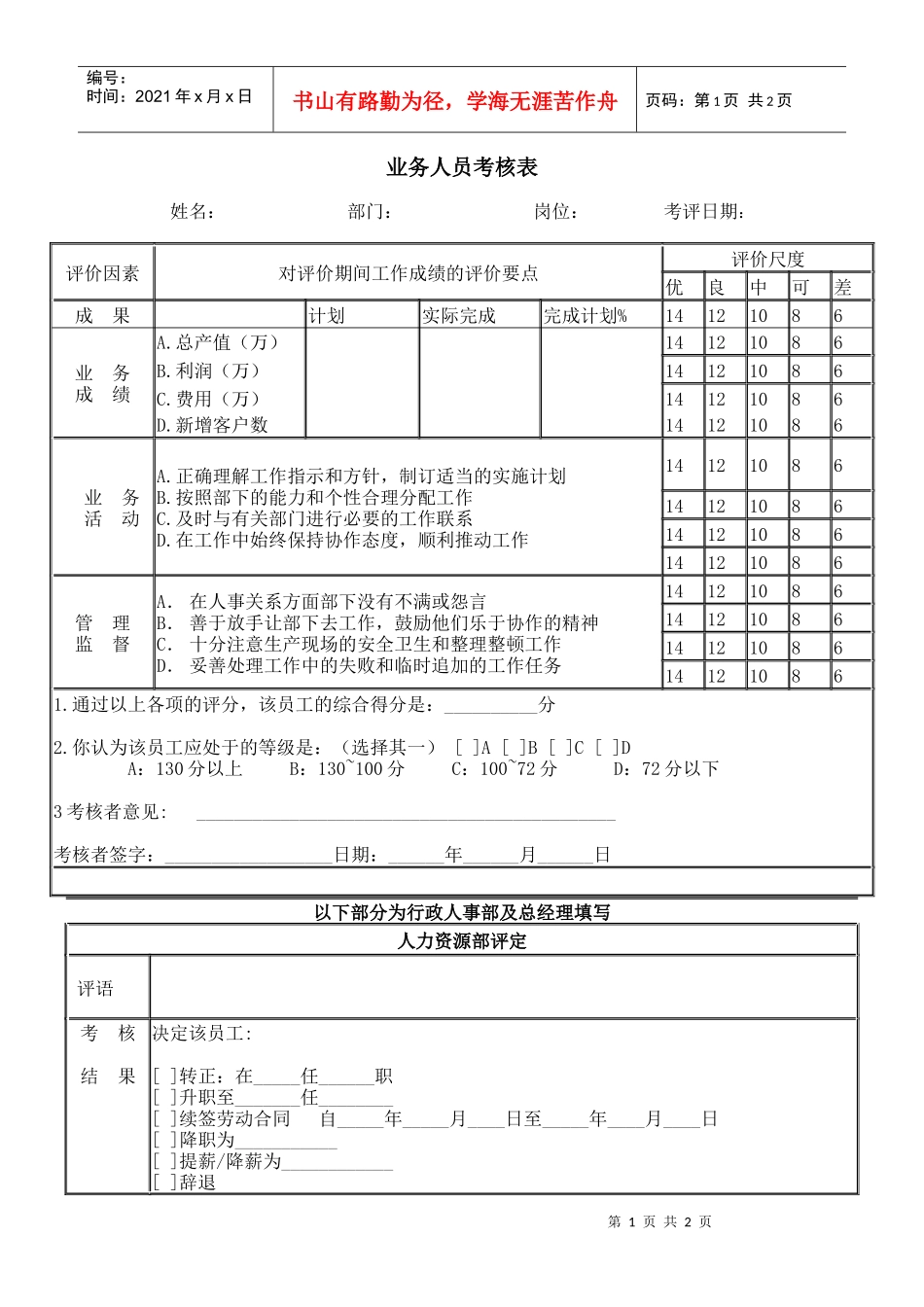 业务人员考核表1_第1页
