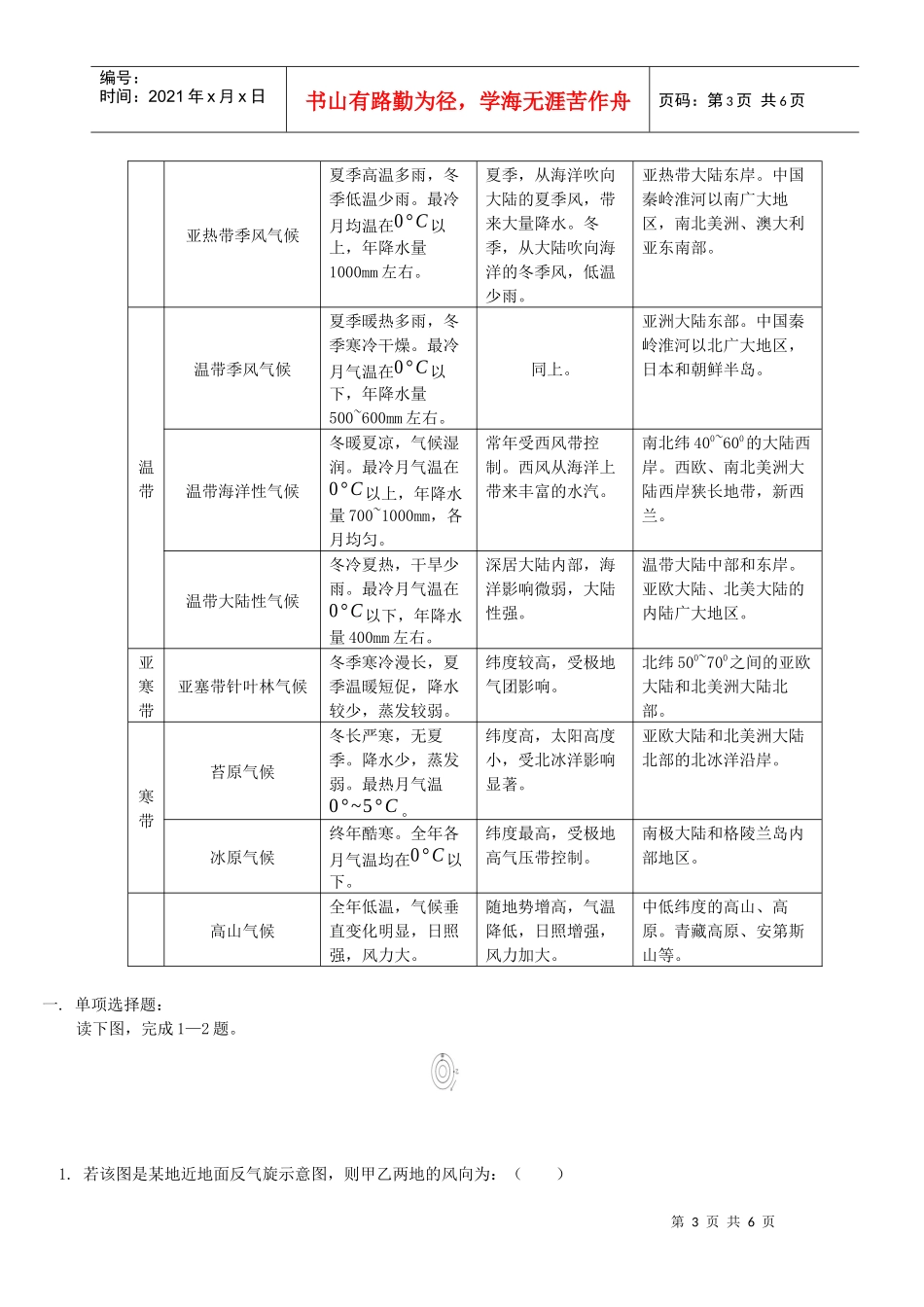 地理教案教学设计专题复习三大气环境人教版_第3页