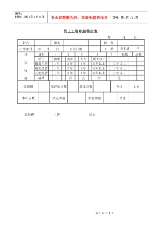 【薪酬福利】员工工资职级核定表