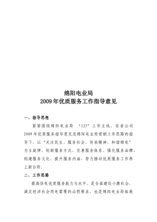 某年优质服务工作指导意见