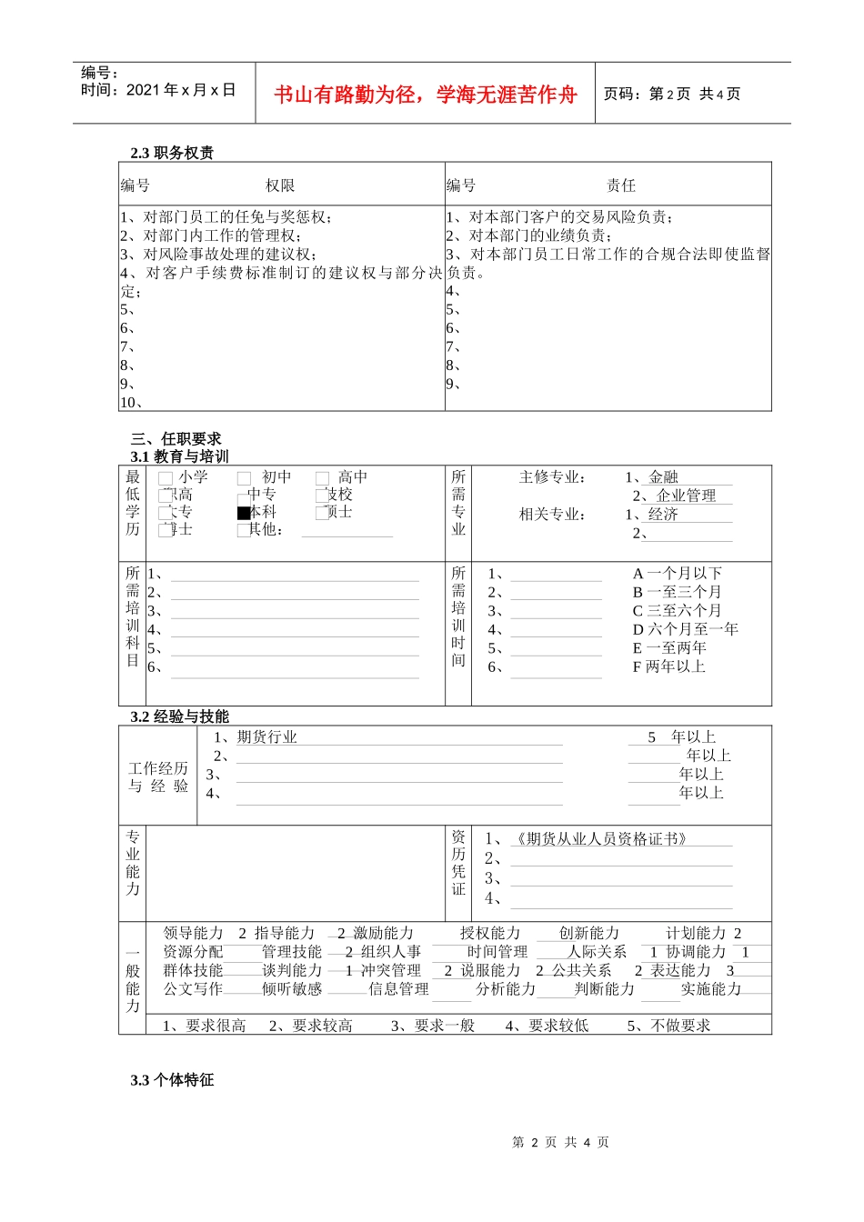 交易部经理职务说明书_第2页