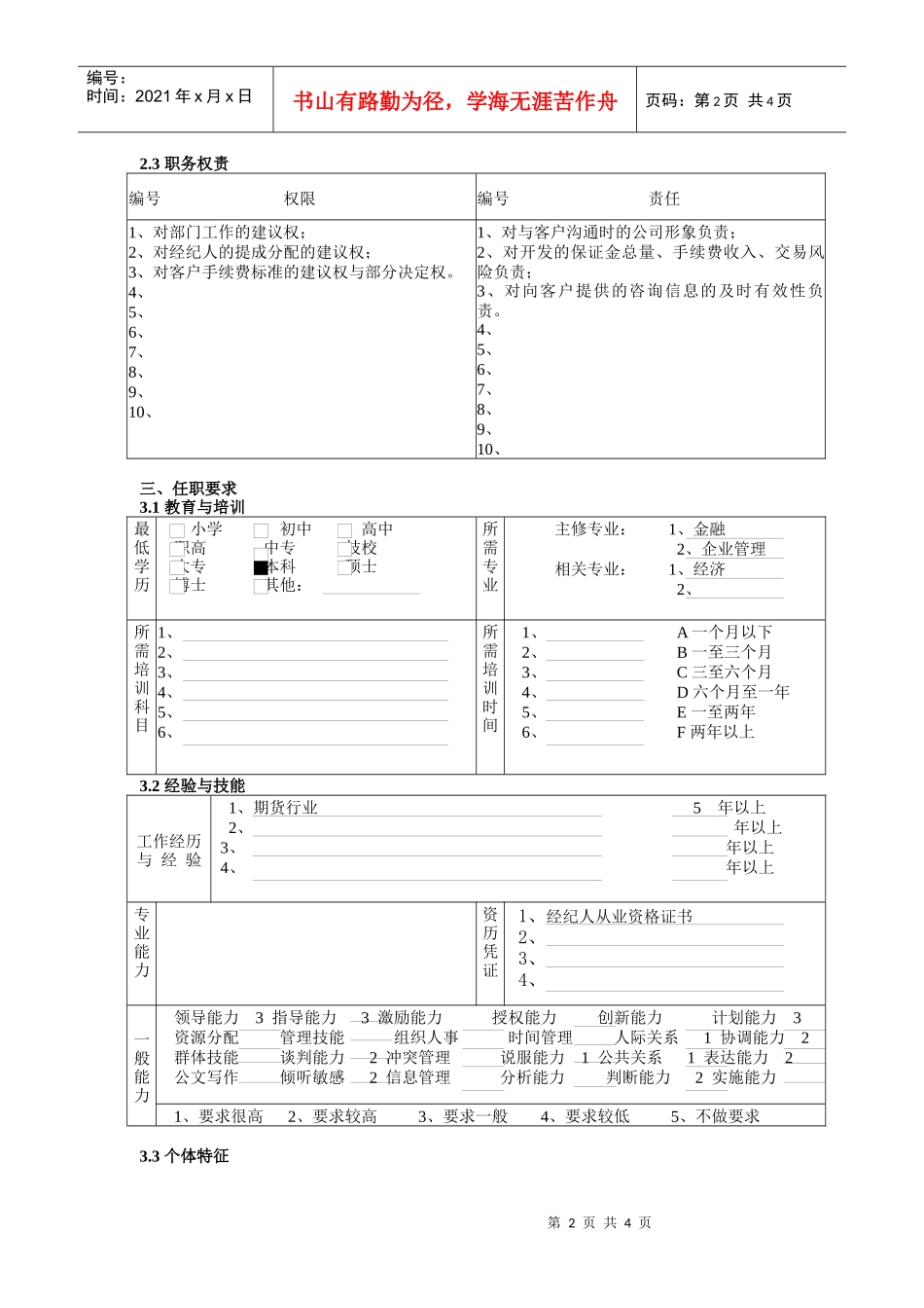 交易部主管职务说明书_第2页