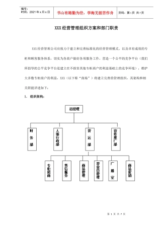XXX经营管理组织方案和部门职责7(1)