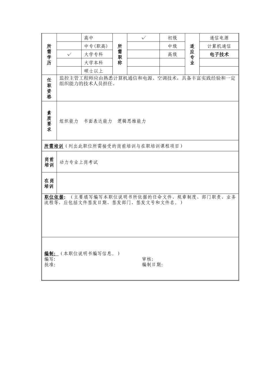 动力维护管理岗位说明书_第2页