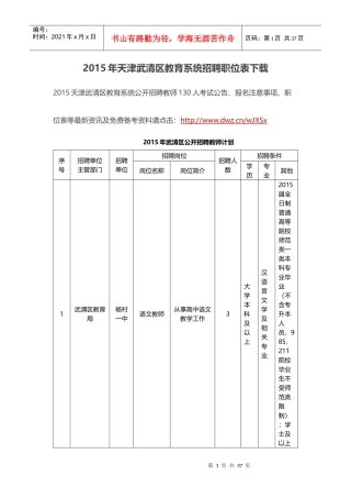 X年天津武清区教育系统招聘职位表下载