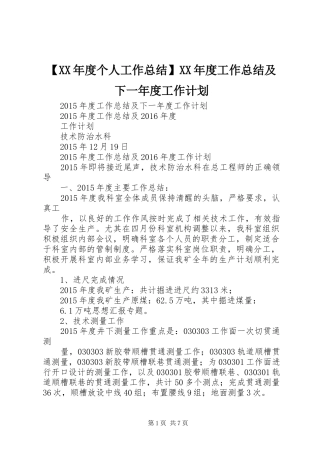 【XX年度个人工作总结】XX年度工作总结及下一年度工作计划