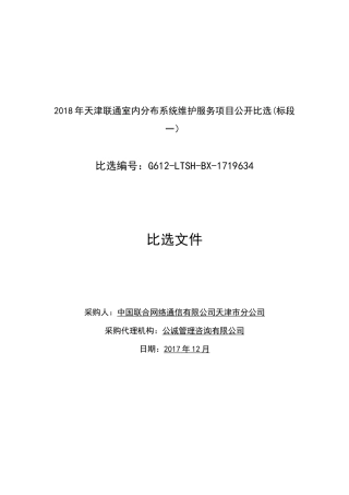 比选文件年天津联通室内分布系统维护服务项目公开比选(标段_)_最终版