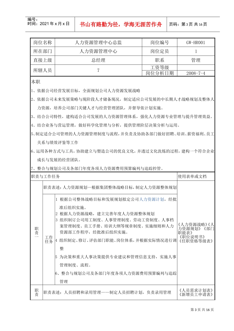 人力资源管理中心组织架构与岗位描述_第3页