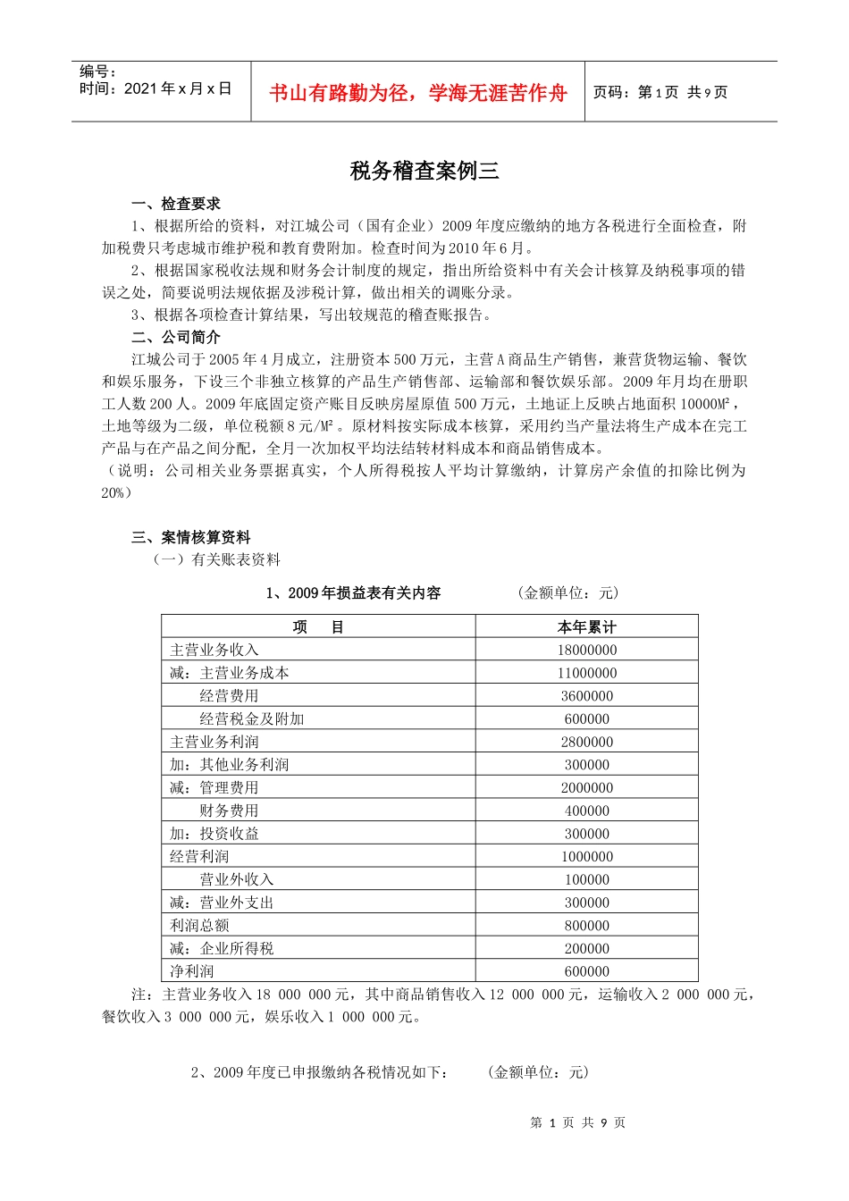 培训考试税务检查案例(答案)_第1页