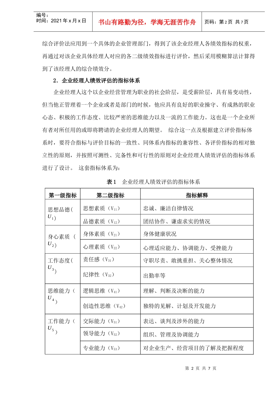 企业经理人绩效评估的模糊综合评判（DOC 7）_第2页