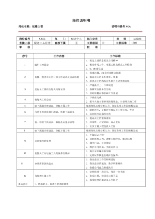 某大型跨国连锁超市运输主管岗位说明书