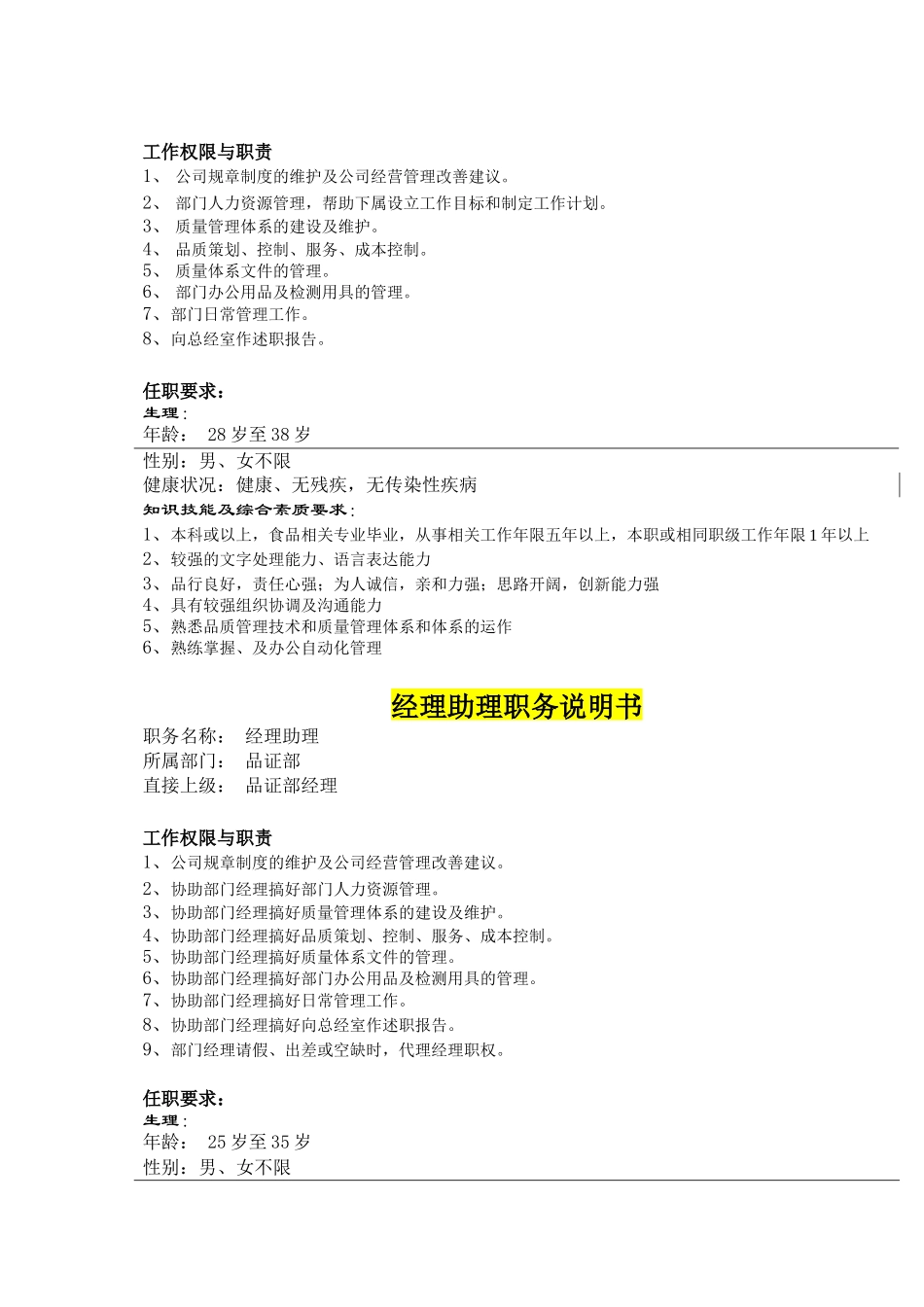 品质部职务说明书_第3页