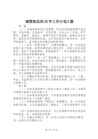 城管执法局XX年工作计划5篇