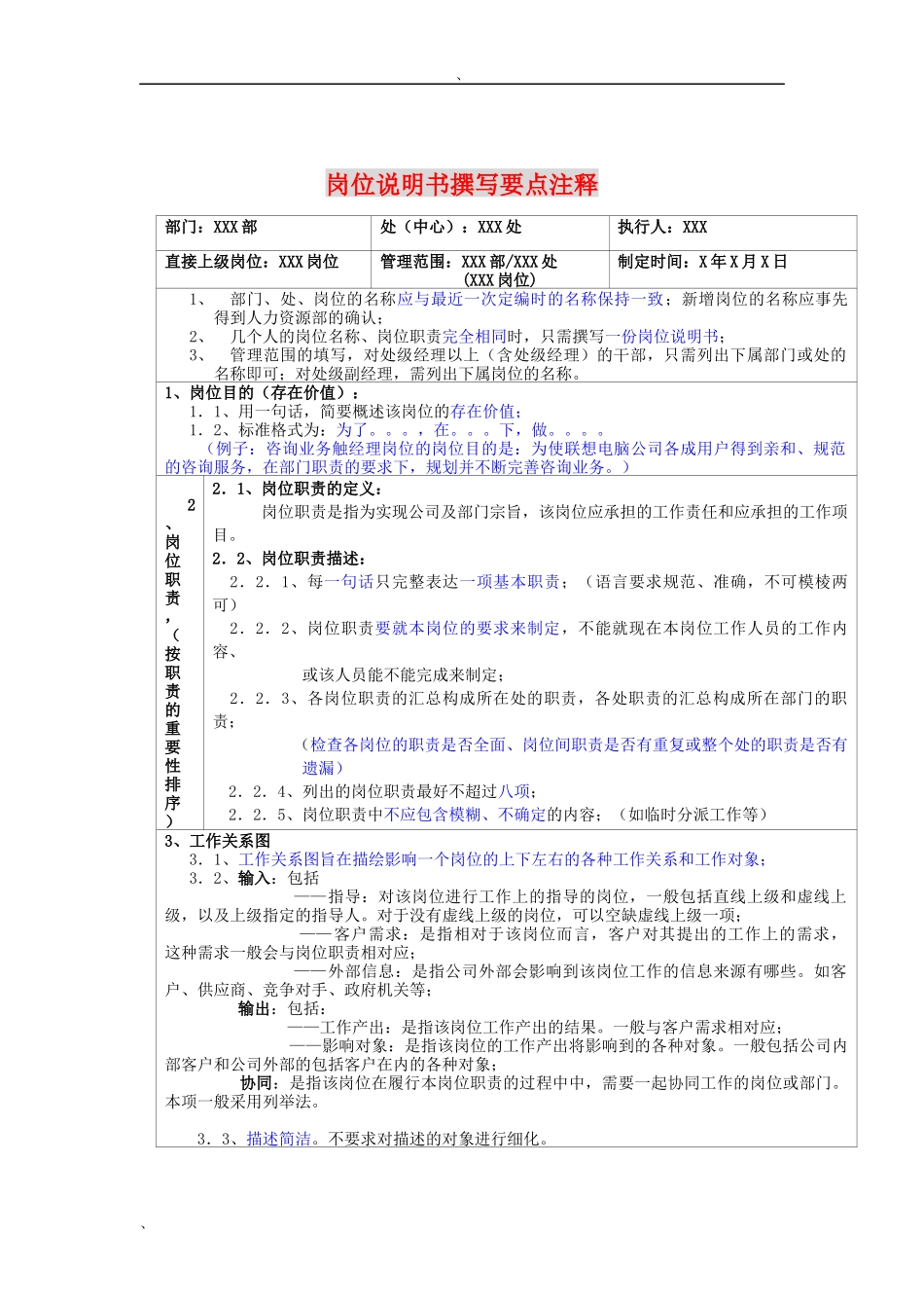 岗位说明书撰写要点注释_第1页