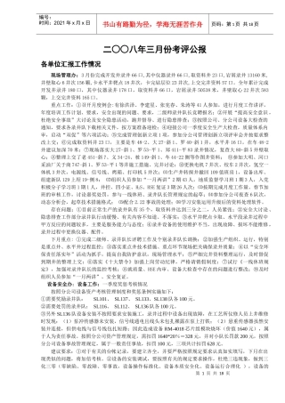 二八年三月份考评公报