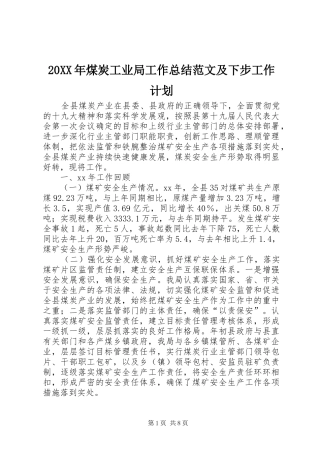 20XX年煤炭工业局工作总结范文及下步工作计划