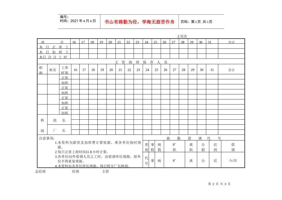 人力资源-2022217员工考勤记录表（二）_第2页