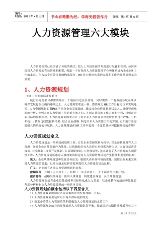 人力资源六大模块概述