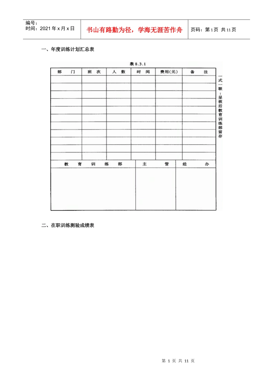 员工在职训练管理有关书表_第1页