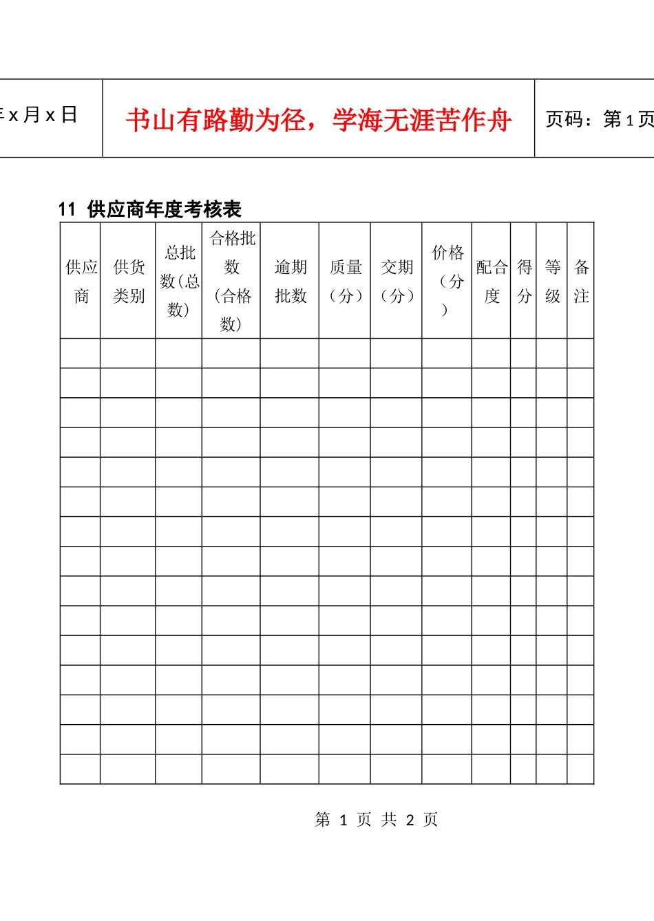 人力资源-202211供应商年度考核表_第1页