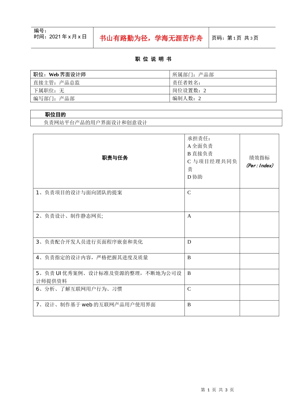 人力资源-2022web界面设计师职务说明书_第1页