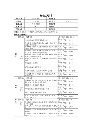 一厂财务科成本核算岗位描述