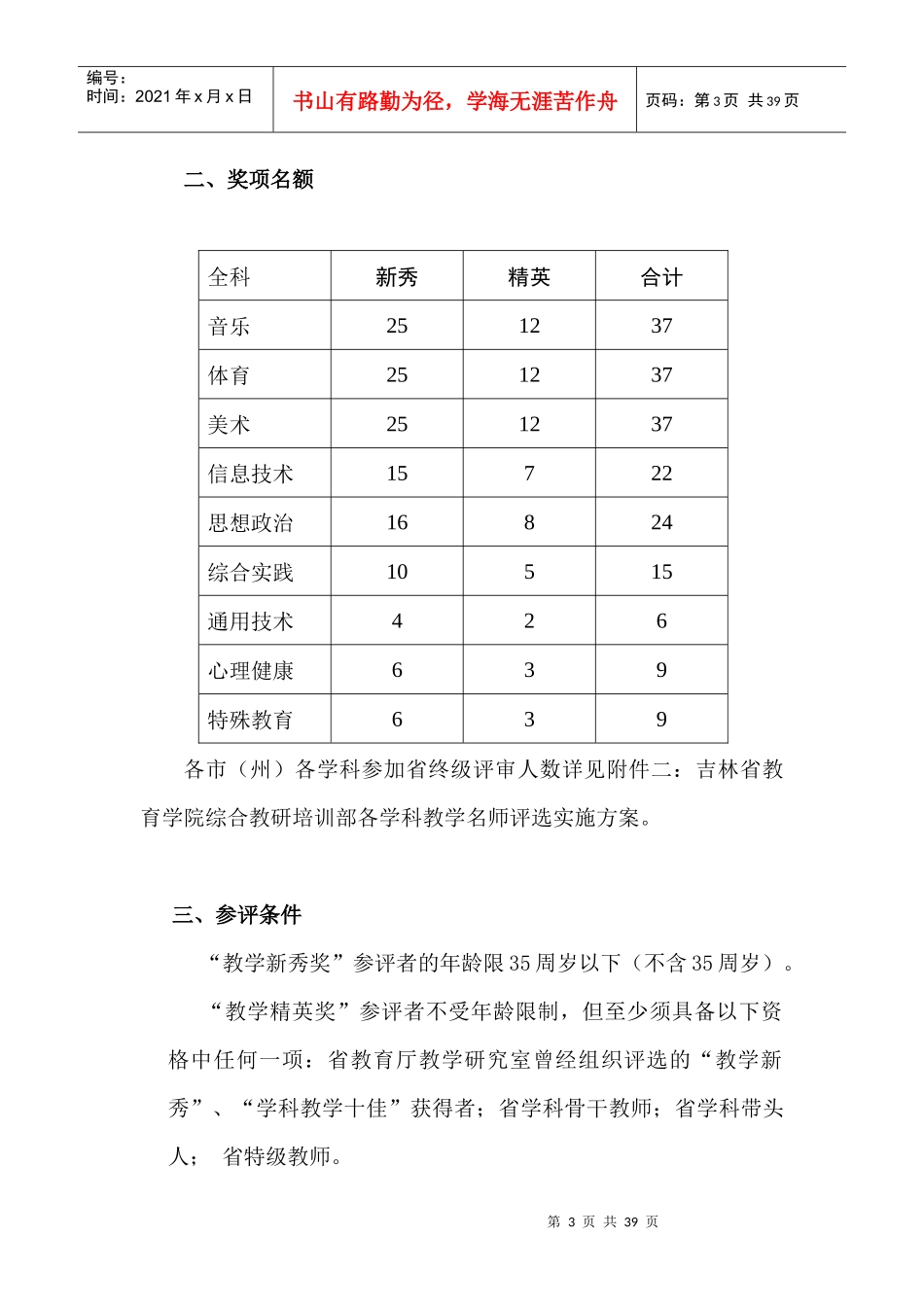 吉林省教育学院综合教研培训部教学名师评选实施细则(下_第3页