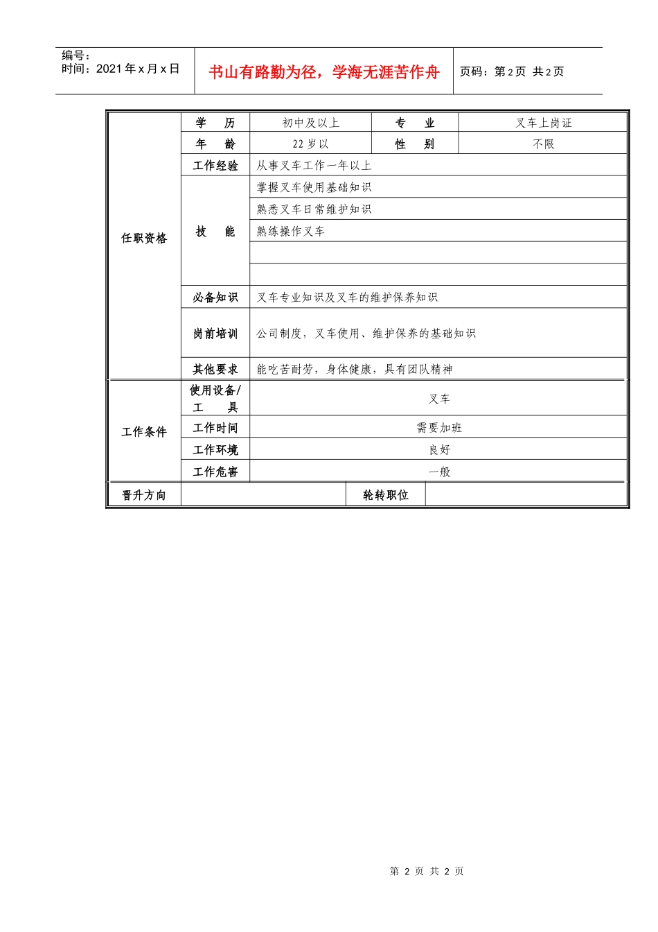 叉车工职位说明书_第2页
