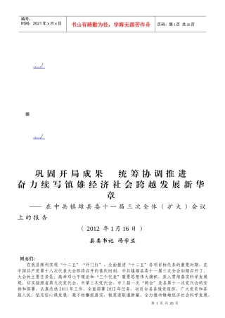 在中共镇雄县委十一届三次全体会议上的报告