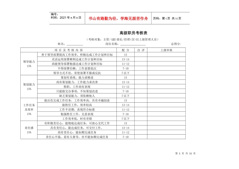 各部门绩效考核表格汇总（DOC9页）_第1页