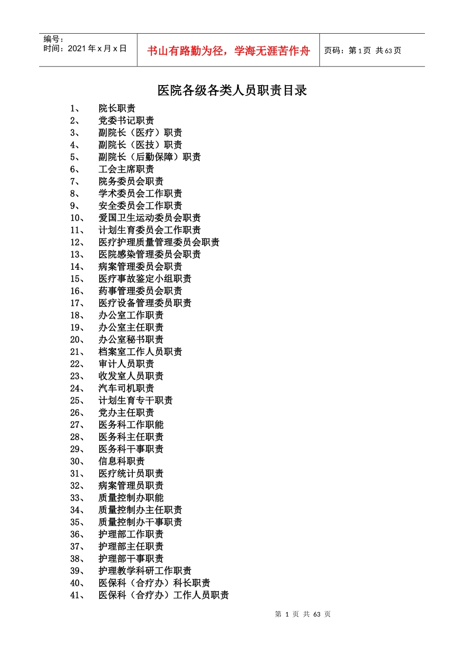 医院各级各类人员职责(办医院必备)_第1页
