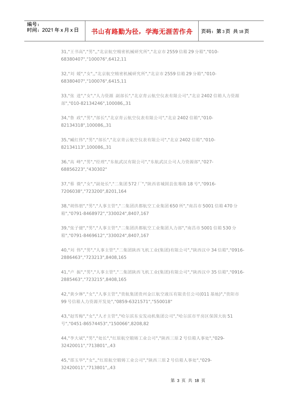 三百多家国有企业人力资源部门通讯录_第3页