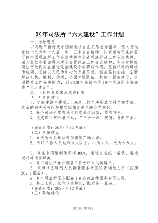 XX年司法所“六大建设”工作计划