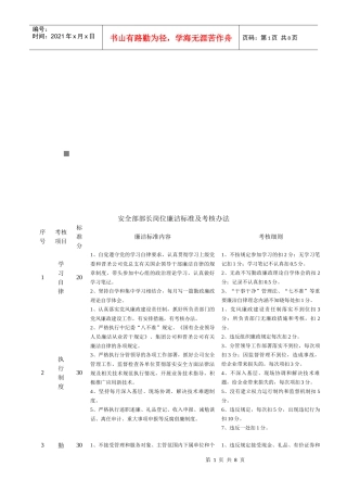 安全部部长岗位廉洁标准与考核办法