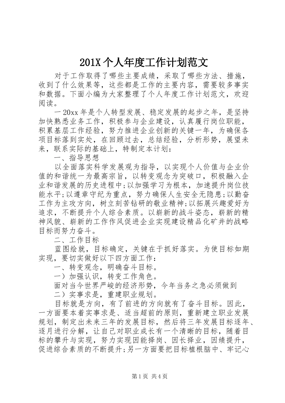 201X个人年度工作计划范文_第1页