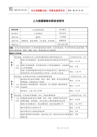 人力资源部部长职务说明书