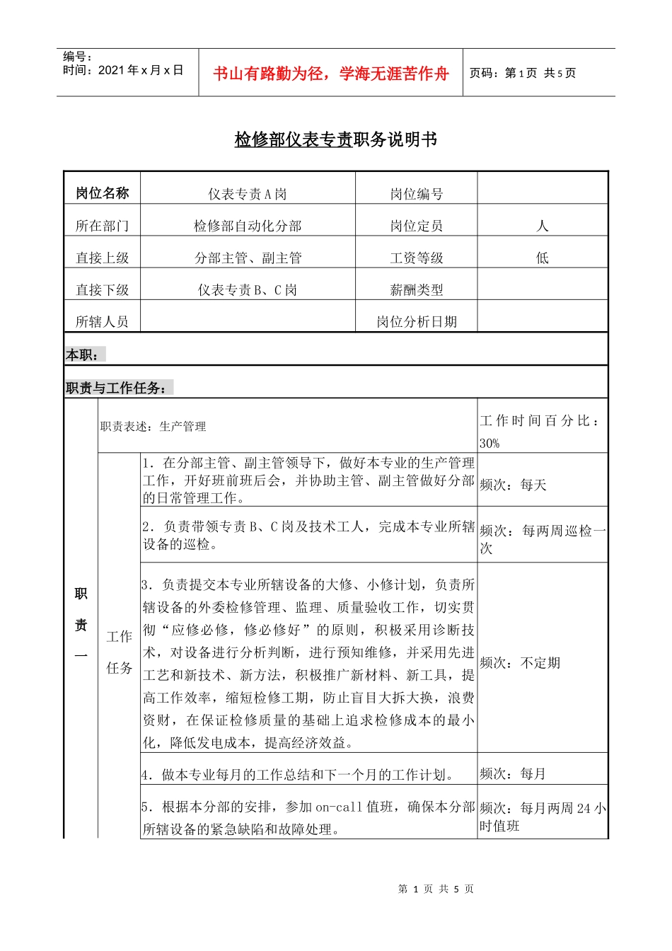 仪表专责A职务说明书_第1页