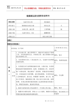 仪表专责A职务说明书