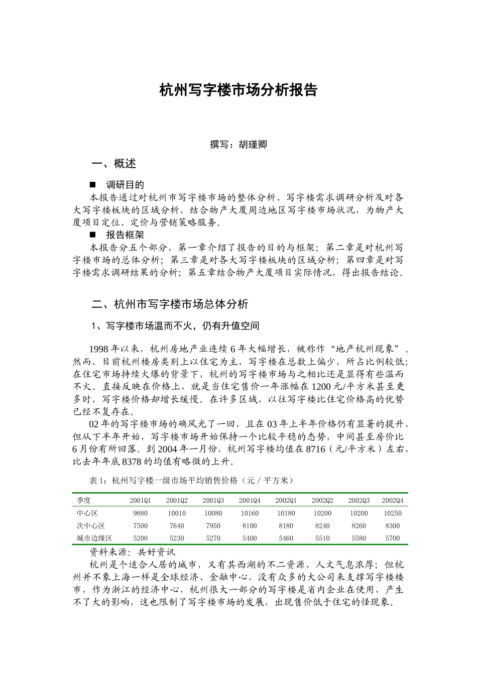 杭州写字楼市场分析报告_第1页