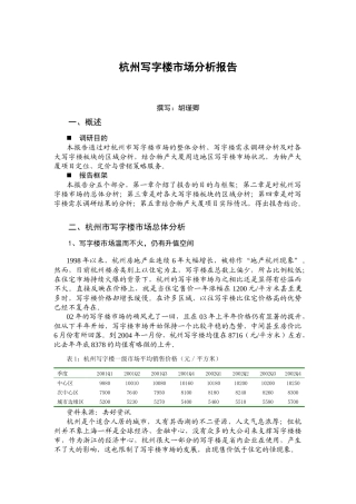 杭州写字楼市场分析报告