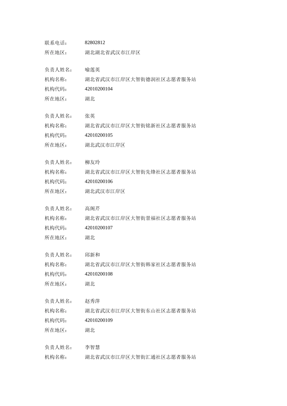 湖北省社区志愿服务机构一览表_第2页