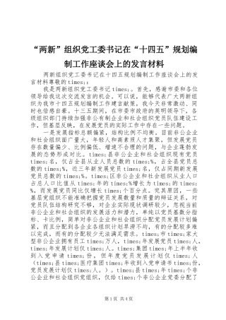 “两新”组织党工委书记在“十四五”规划编制工作座谈会上的发言材料
