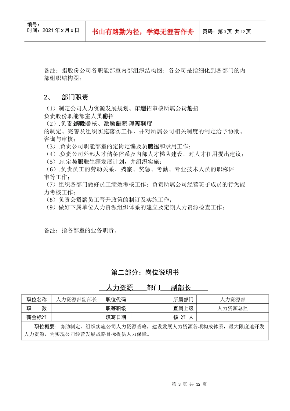 企业人力资源部岗位说明_第3页