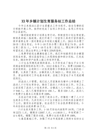 XX年乡镇计划生育服务站工作总结