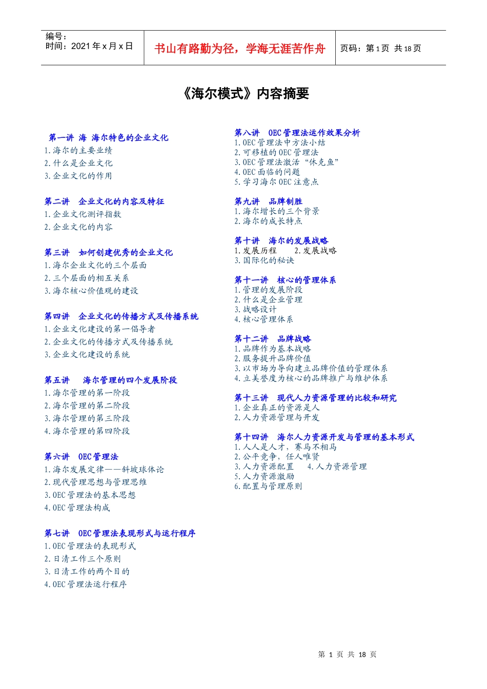 《海尔模式》精要—最好的管理层培训教材之一_第1页