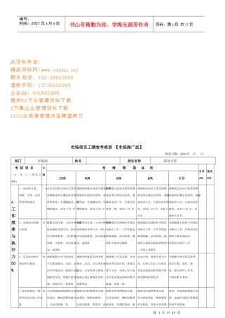 市场部员工绩效考核表汇编