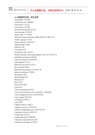 人力资源常用词汇 英汉对照