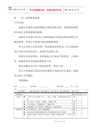 岗位工作内容和年度定性考核指标-法律事务助理